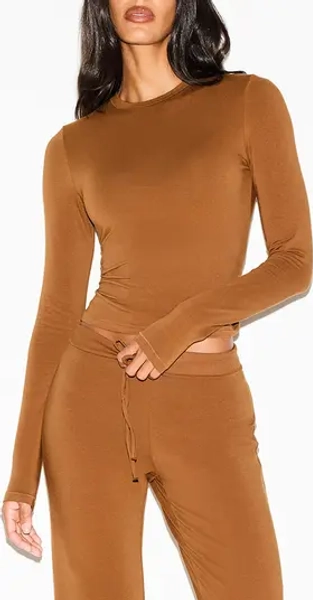 Stretch Cotton Jersey Long Sleeve T-Shirt