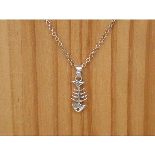 Sterling silver fish bone pendant, Silver pendant, Fish bone pendant