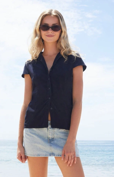 Blue Corduroy Rue Collared Top