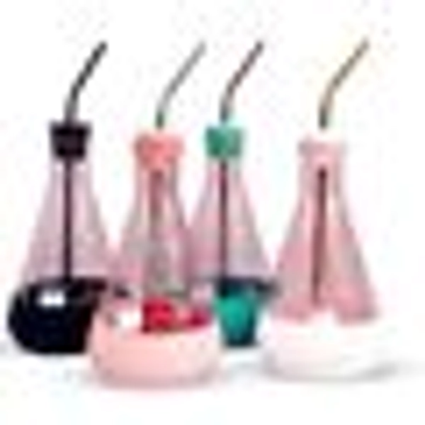 Pink Chemistry Flask Tumbler | Reusable Straw Set - Dark Green / Gold Label