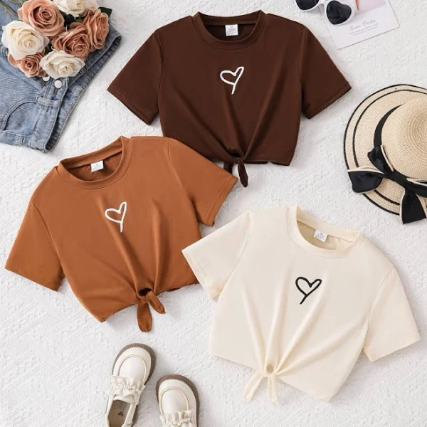 Girls' 3-Pack Crew Neck Short Sleeve Heart Print T-Shirts