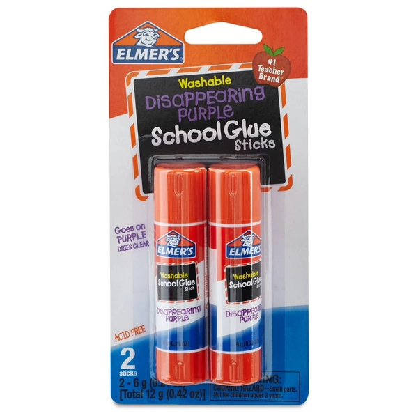 Elmer's Disappearing Purple School Glue Sticks, Washable, 2 Count - Walmart.com