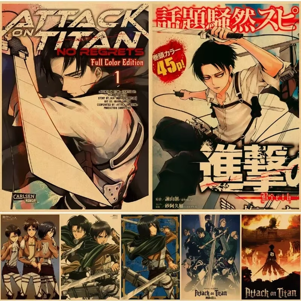 High Quality Vintage Japanese Anime Attack on Titan Retro Poster  Shingeki No Kyojin Kraft Art Print Wall Sticker for H - AliExpress 15