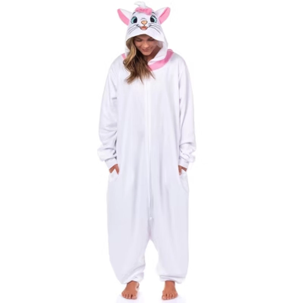 Disney Aristocats Marie Union Suit Adult Kigurumi Hooded One-Piece Pajama Loungewear (Small/Medium) White