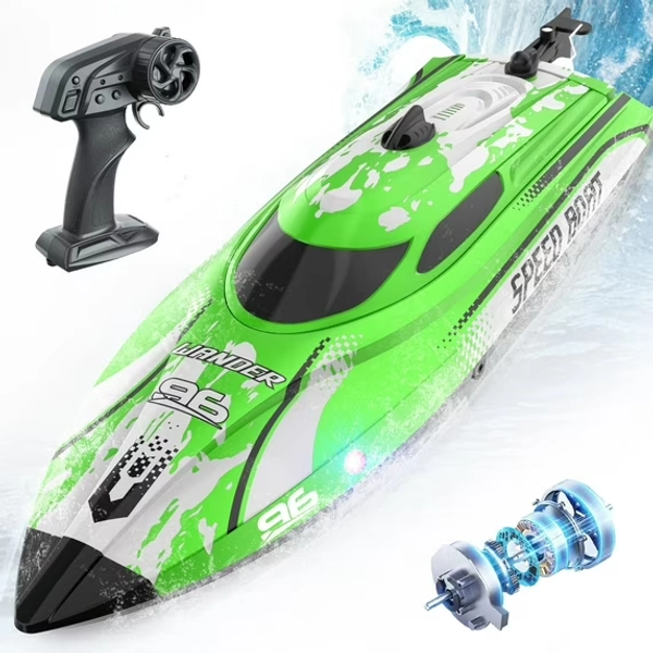 JoyStone Remote Control Boat with LED Lights, 25+ mph, 12 inch High-Speed RC Racing Boats for Pool & Lakes, Pool Toys for Kids & Adults, Green
