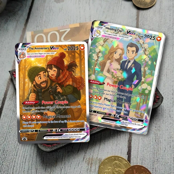 Personalized PKM Anniversary Card, Custom Photo Anime Wedding Card, Anniversary Gift, Gift for Him, Gift for Her, Custom Card for Couple