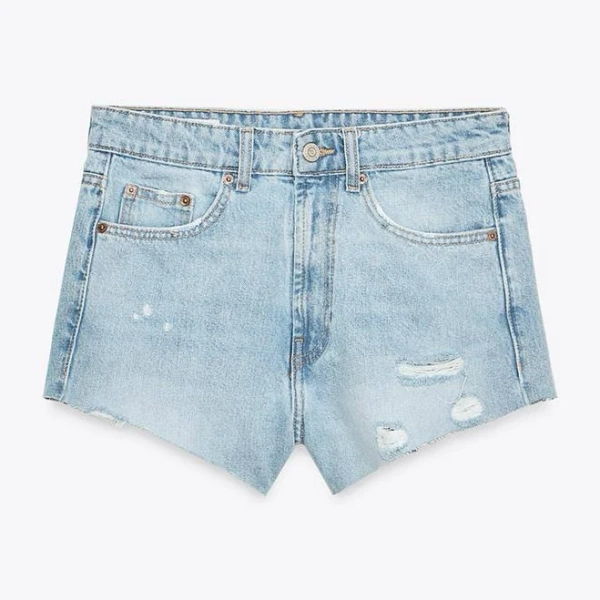 Zara Women's Trf Ripped Mid-Rise Mini Denim Shorts
