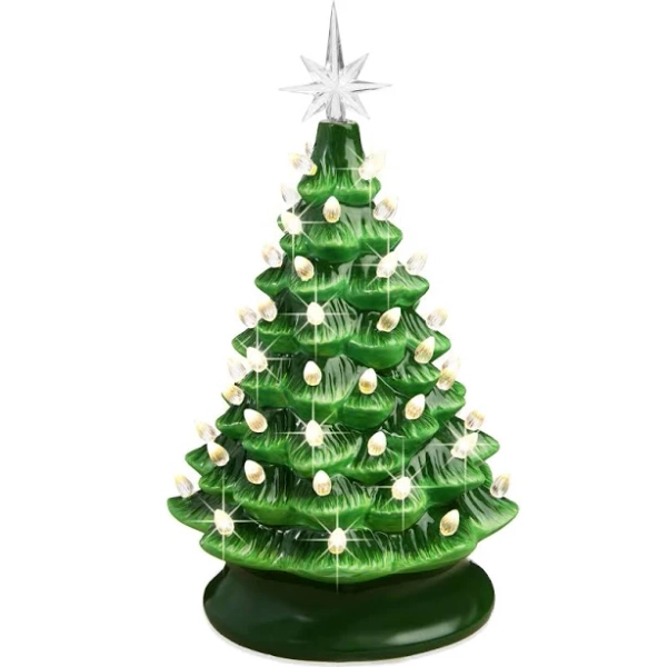 Best Choice Products 15in Ceramic Christmas Tree Pre-lit Hand-Painted Holiday Decor w/ 64 Lights