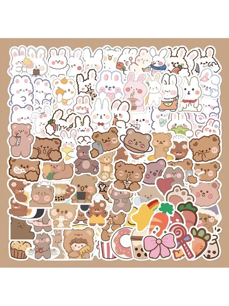 90pcs Cute Bear & Rabbit Stickers, Suitable For Decorating Skateboard, Computer, Desk, DIY