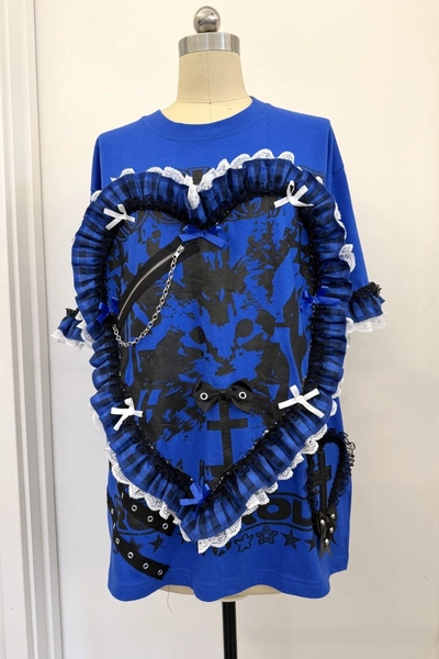 Red Devil Subculture Punk Somber Blue Lace Heart T-shirt
