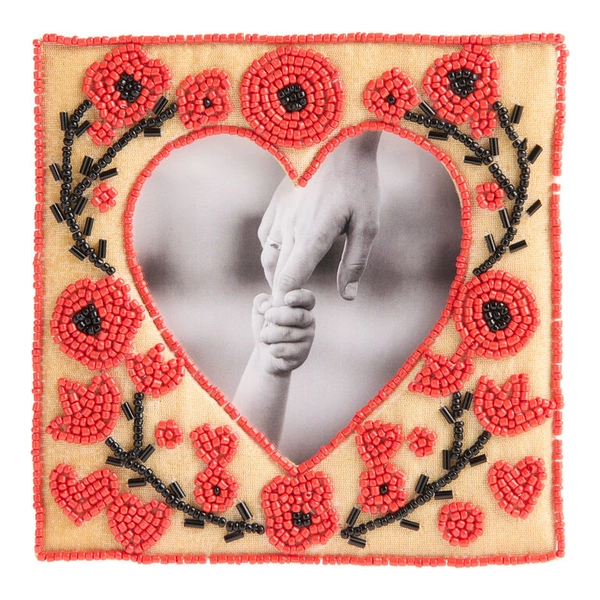 Square Red, Black, and Apricot Beaded Heart Picture Frame