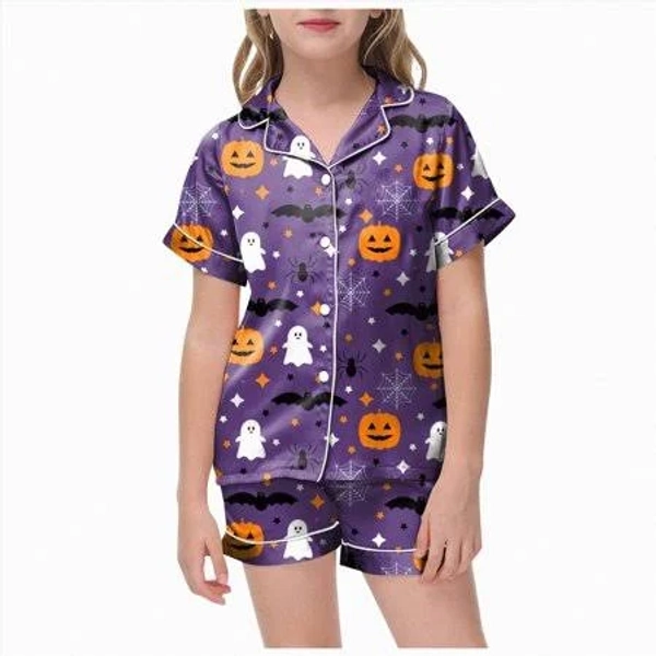 Girls' Silk Bow Satin Pajamas Set