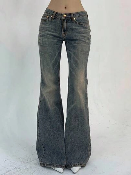 DAZY Women's Pocketed Casual Flare Leg Denim Jeans Y2k Streetwear Low Rise Jeans