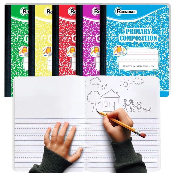 Rosmonde Primary Composition Notebooks 5 Pack, 200 Pages (100 Sheets), Drawing & Story Journal, 9.75 x 7.5 in, Primary Ruled for Grades K–2, Top Half Drawing Space with Writing Lines - Walmart.com