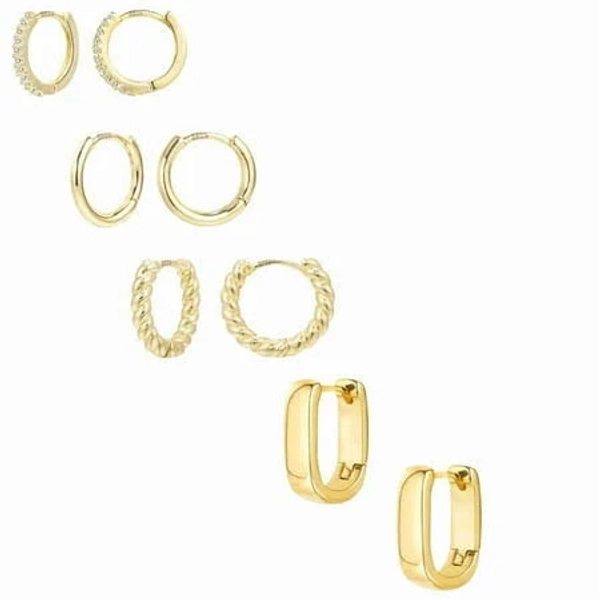 4 Pairs Small Gold Hoops Earrings for Women 14K Plated Hypoallergenic Lightweight Huggie Hoop Earrings Jewelry Gift Set, Women's