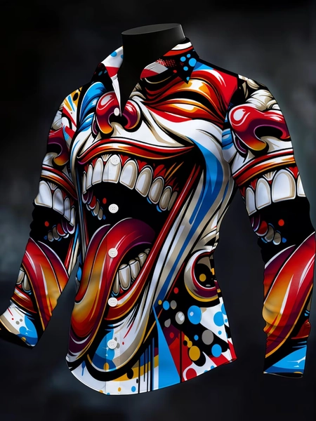New exaggerated clown big mouth printed men's long sleeved shirt, street fashion brand graffiti shirt, trendy top - AliExpress 
