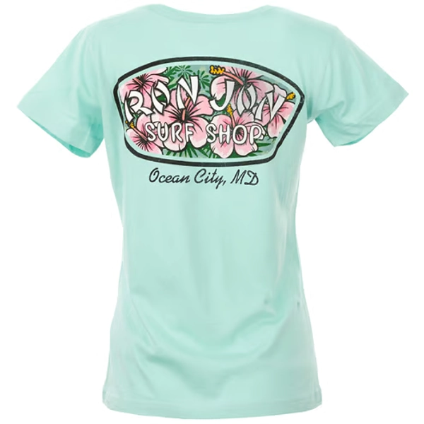 Ron Jon Women's Ocean City MD Distressed Hibiscus Badge Tee