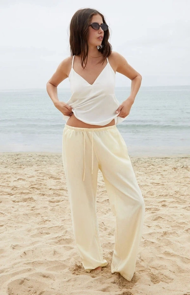 Yellow Anastasia Linen Baggy Lounge Pants