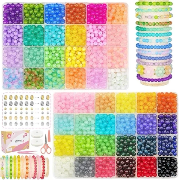 3000pcs 6mm Glass Beads Bracelet Making Kit 48 Colors Glass Crystal