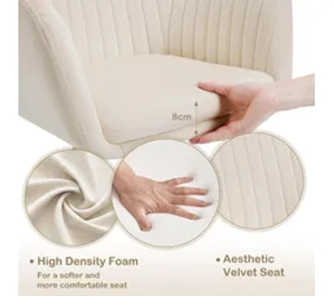 Chaise De Bureau, Ergonomique, Pivotant, Siège Rembourré En Velours, Réglable En Hauteur, Beige