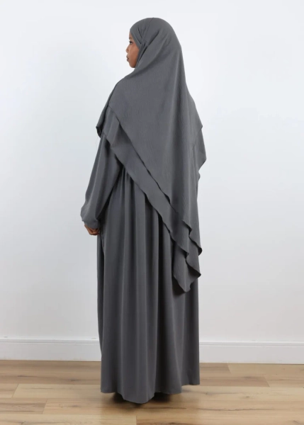 ABAYA and KHIMAR 2 Layer Set Puff Sleeves Dark Grey - Ina Collection