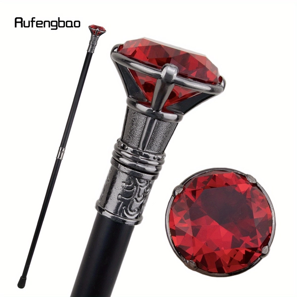 RUFENGBAO Elegant Red Diamond Type Silvery Cane, Fashion Decorative Stick, Gentleman Cosplay Cane Knob Crosier, For Cosplay & Party, 93 cm
