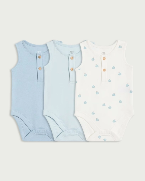 F&F Baby 3-Pack Pure Cotton Sleeveless Bodysuits in White