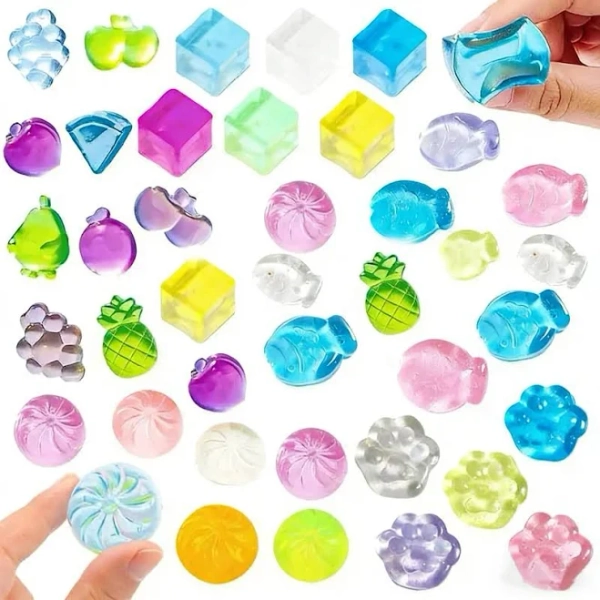 20 Pcs Mini Squeeze Toys Squishy Fidget Toys with Simulated Cat Paw Mini Fish Steamed Buns Ice Cubes Fruits Non Toxic TPE Material for Kids & Adults