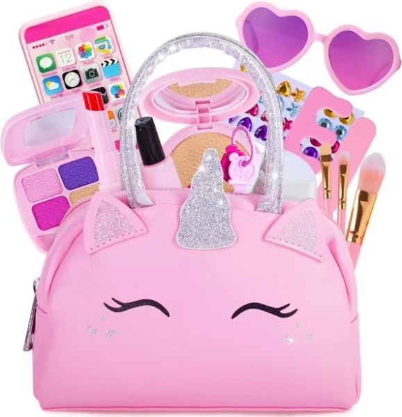 Kids Real Makeup Kit For Girls With Pink Unicorn Purse, Non Toxic