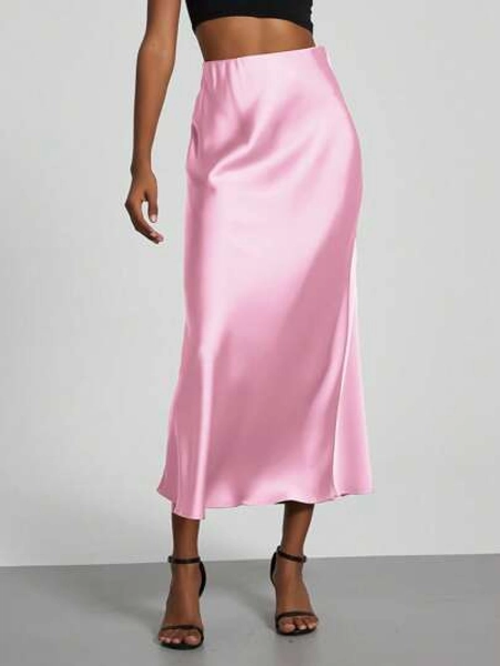 Se-Hore Fashion Women's Elastic Satin Finish Maxi Skirt, Suitable For All Seasons