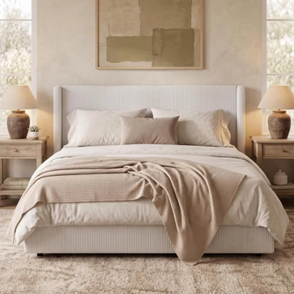 Lift Up Storage Bed Frame, Corduroy Upholstered Platform Bed for Bedroom