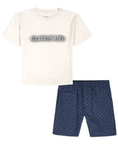 Boys' 2T-7 Relaxed Logo T-Shirt and Printed Poplin Shorts, 2-Piece Set