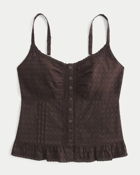 Curvy Lace Trim Peplum Tank