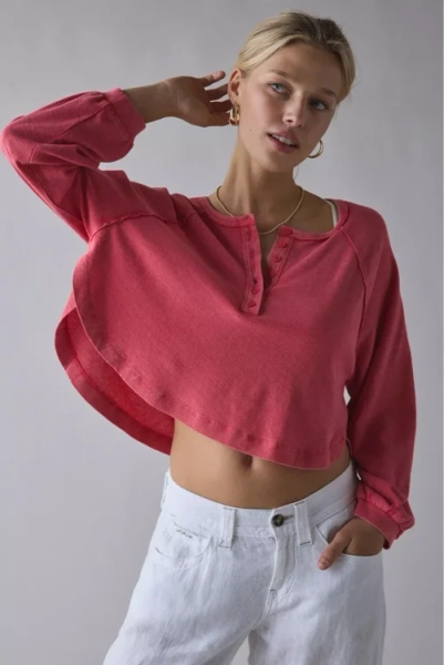 BDG Logan Oversized Long Sleeve Henley Top