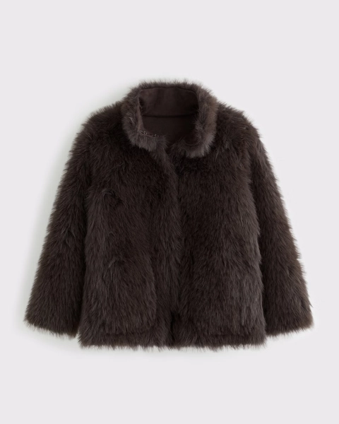 Reversible Mockneck Mid-Length Faux Fur Shearling Coat