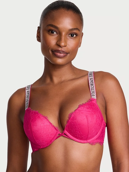 Reggiseno push-up 2 taglie in più in pizzo con rose e spalline luccicanti Bombshell
