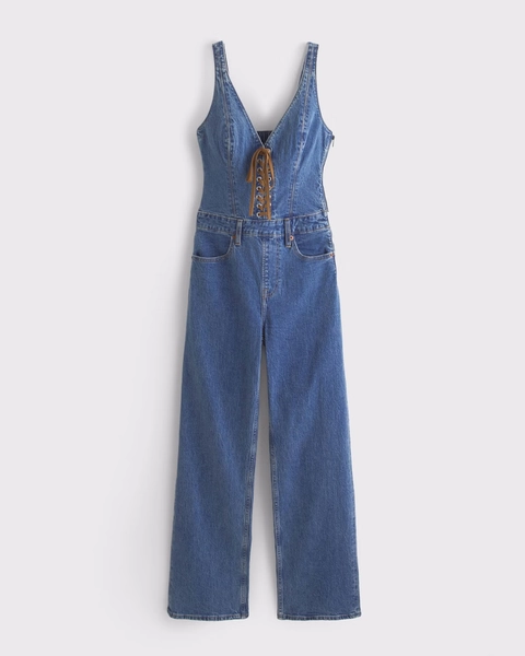 Combinaison en denim à lacets en suède végétalien