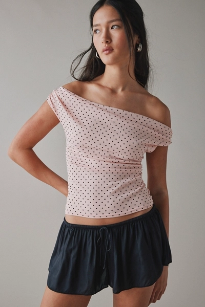 UO Fia Mesh Off-The-Shoulder Crop Top