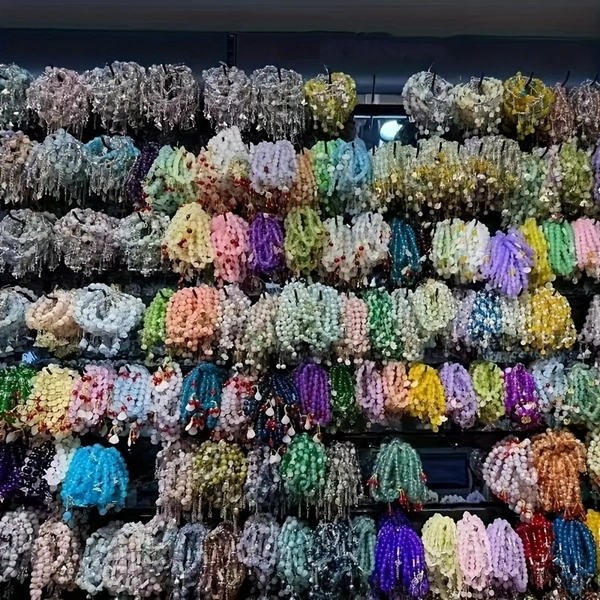 70pcs Set Colorful Glass Charm Bracelets with Fish Tail, Butterfly, Star & Moon Charms - Multicolor Elastic Bands (No plating) for Daily Wear, Parties, Bulk Wholesale or Use - Durable Glass for & s, for Teenager