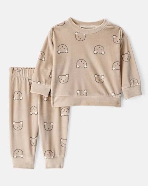 Carter's Baby Boys 2-Piece Bear Print Velour Sweatshirt and Pants Set