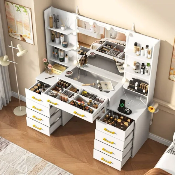 Mercer41 Tempered Glass Makeup Vanity Desk