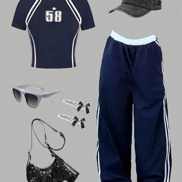 Girls' Casual Fashion Set with Digital Print Round Neck Tight Shoulder Short Sleeve