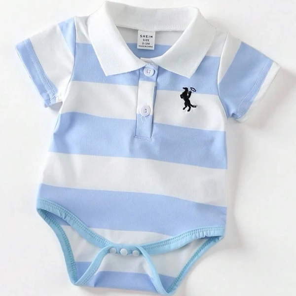 SHEIN Newborn Unisex Striped Polo Collar Romper