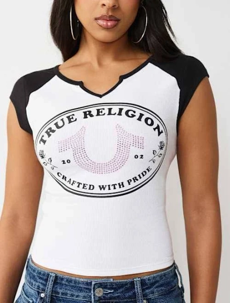 True Religion Women's Horseshoe Rose Baby T-Shirt