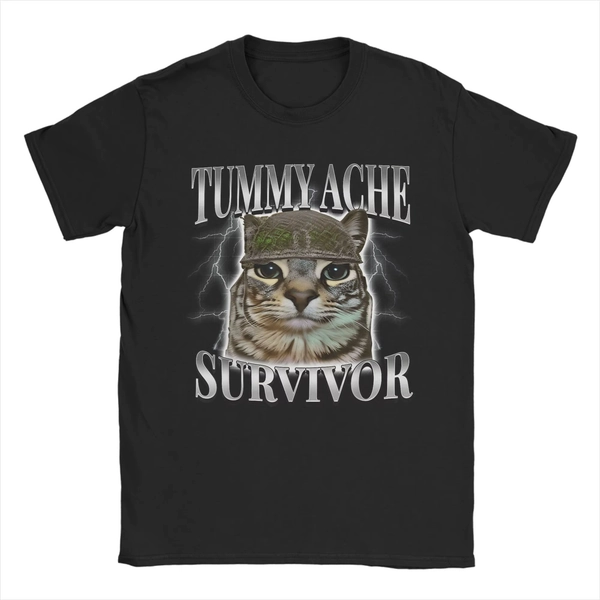 Tummy Ache Survivor Cat Meme Funny Saying Cats Animals T Shirt Summer  Pure Cotton T-Shirts For Men's Trending Casual Tee Shirt - AliExpress 