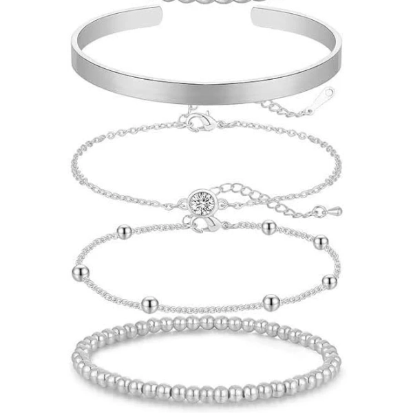 14K Gold Cubic Zirconia Beaded Bracelet Stack