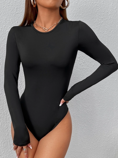 SHEIN PETITE Solid Slim Fit Spring Women Bodysuit