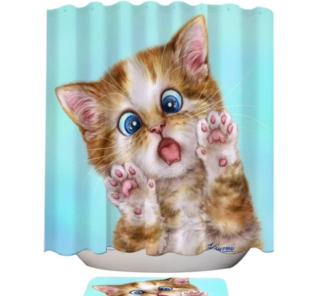 Funny Cats Surprised Ginger Tabby Kitty Cat Shower Curtain 36x72 in