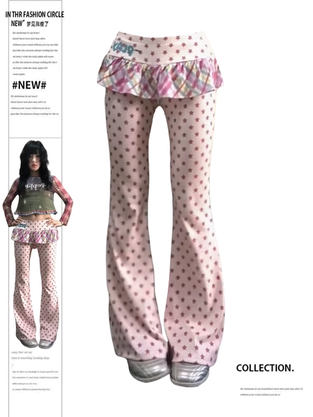 2025 Autumn Winter Women Y2k Long Trousers Fake Two Pieces 2000s Kpop Fashion Gyaru Low Rise Flared Pants Skinny Sweet Harajuku - AliExpress 