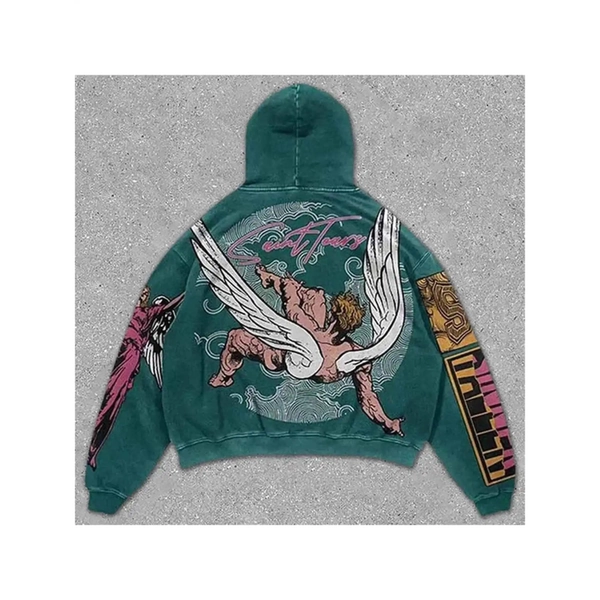 Plus-Size Men'S 3D Digital Print Fantasy Graphic Hooded Sweatshirt - Vibrant Green with Pink & Golden Winged Creature Design, Casual Pullover Long Sleeve Hoodie, Regular Fit for Themed Events & Casual Attire - Comfortable & Stylish Statement Piece, Cool Hoodies for Men, Streetwear Fashion, Urban Style, Soft Material, Durable Fabric, Oversized Hoodie, Fashion Enthusiasts, Big And Tall Men, PLUS SIZE